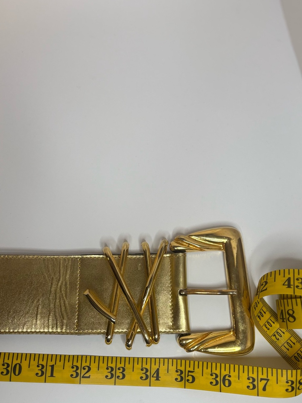 Roberto Valera Design Wide Metallic Gold Leather Belt Statement Buckle Womens - Picture 7 of 7